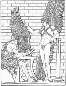 Daedalus constructs wings for his son, Icarus Don't fly too close to the sun, Icarus!